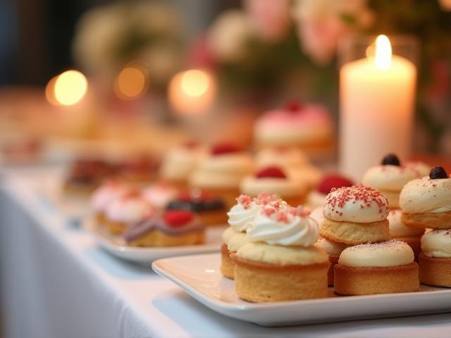 Private party dessert table displaying assorted pastries and sweets with elegant styling