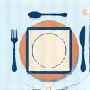 Icon representing event catering, elegant plate and cutlery with wedding decoration style