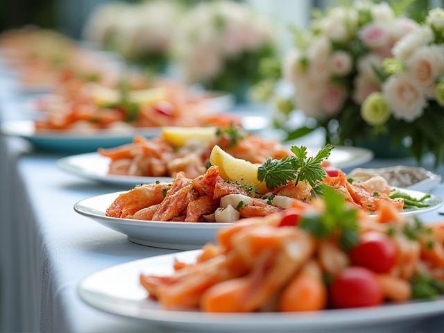Elegant buffet setup for wedding event catering
